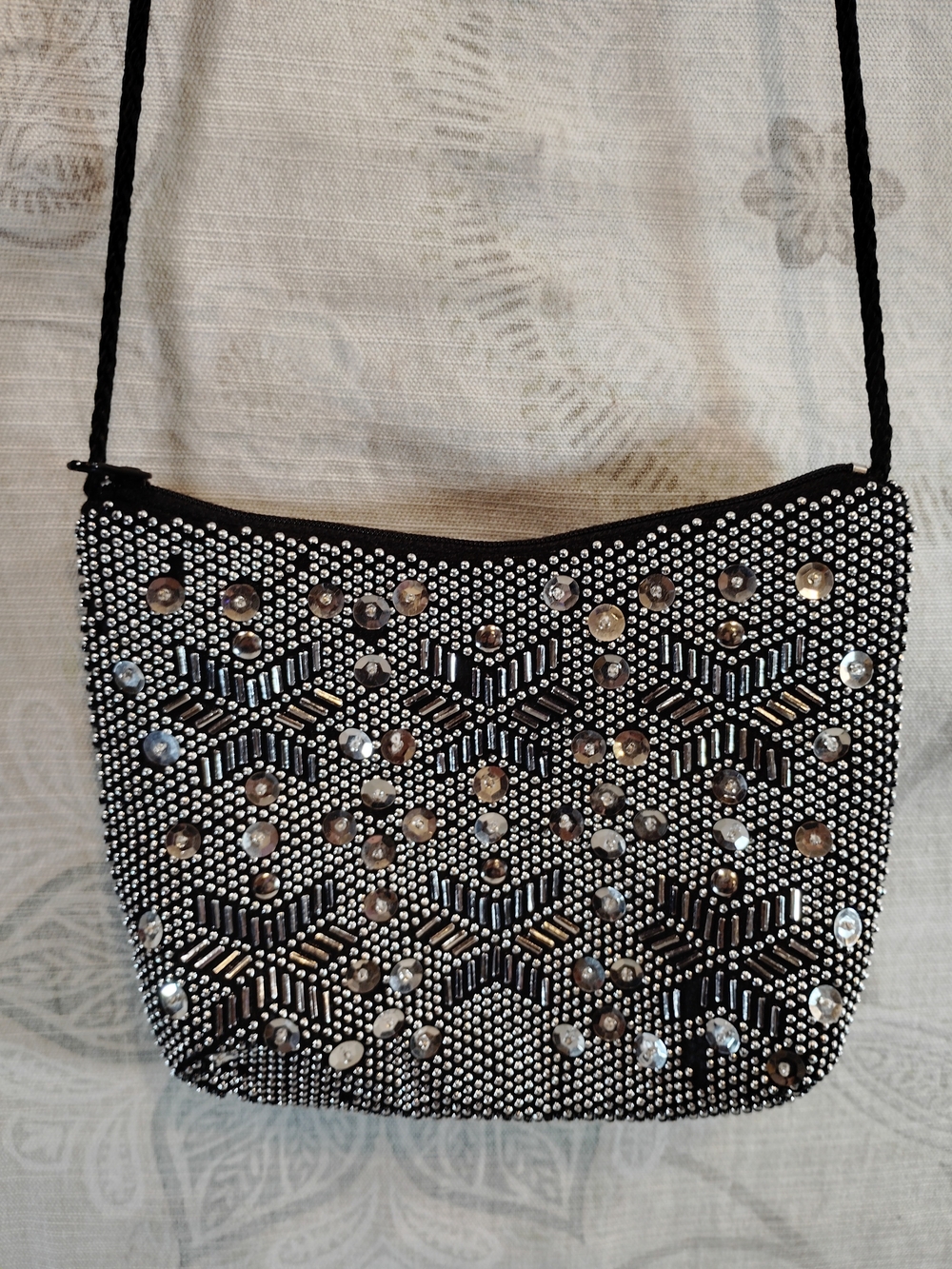 Black Embellished Crossbody Bag with Silver Accents